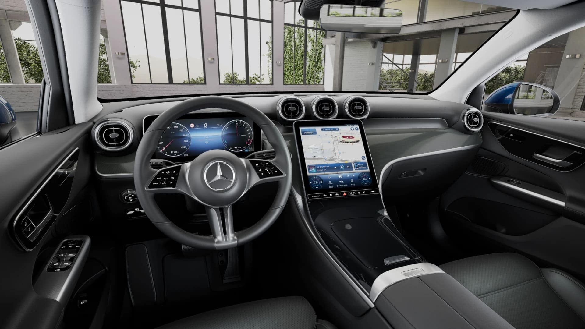 Renting Mercedes-Benz GLC Coupe 300 e 4MATIC Azul Espectra SUV Automático Híbrido-Enchufable Etiqueta 0 Interior